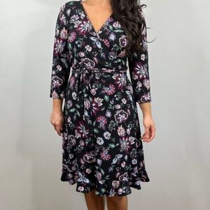 Leota Petite Floral 3/4 sleeve midi wrap dress size PXS